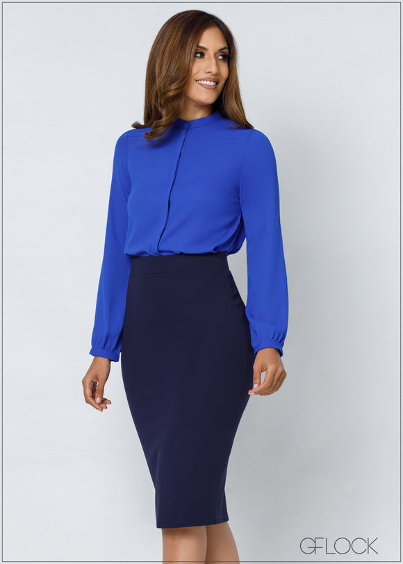Long Sleeve Chinese Collar Shirt - 2208