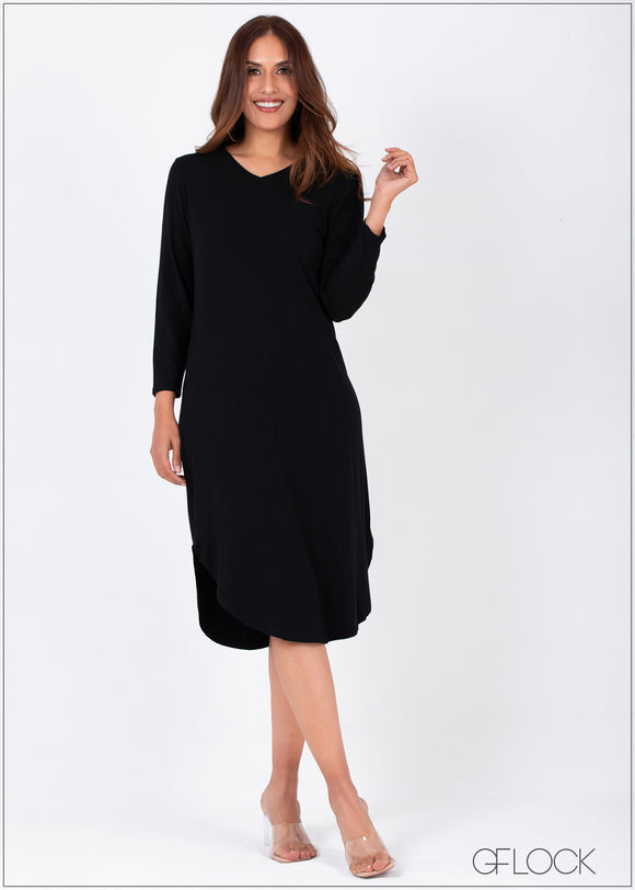 V-Neck Curved Hem Dress - CB1221