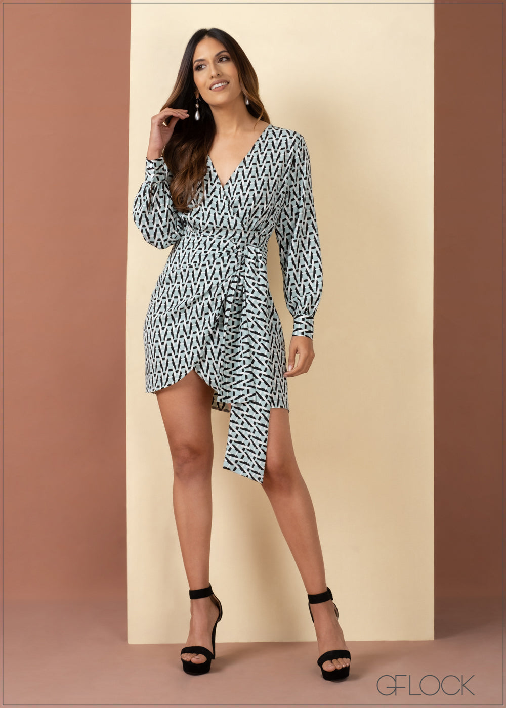 Mock Wrap Tie Up Mini Dress - 060323