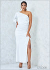 One Sleeve High Slit Dress - 2507