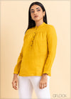 Mandarin Collar Linen Top - 2105