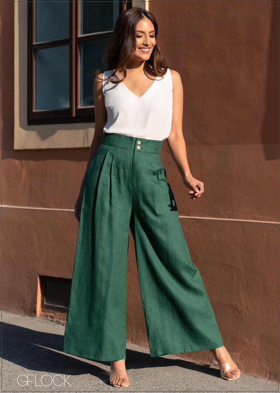 Pleat Detail Wide Leg Linen Pant - 1901