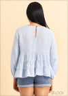 Tiered Long Sleeve Linen Top - 2105