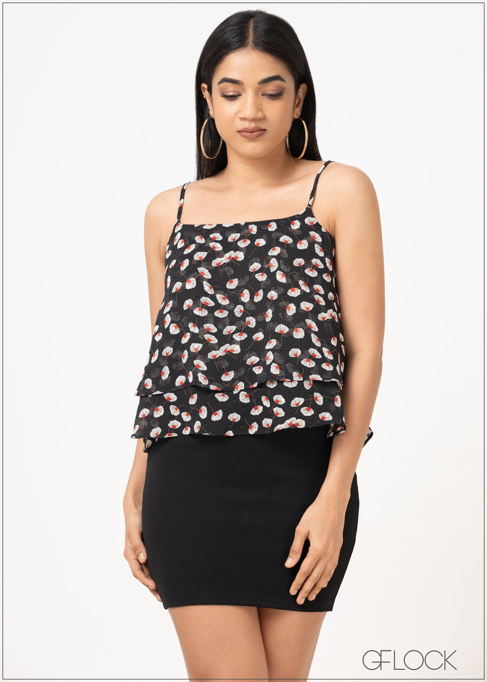 Printed Strappy Layered Top