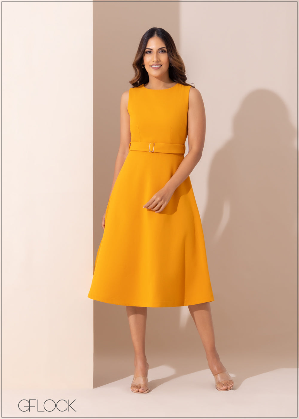 Sleeveless Dress With Belt - 270123