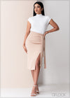 Front Split Pencil Skirt With Tie - 2506