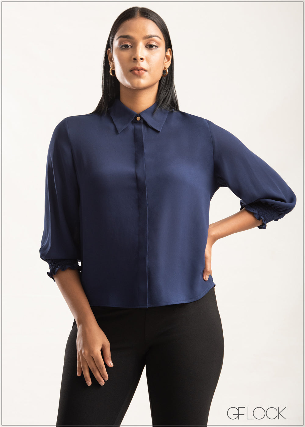 Collared Top With Puff Sleeves - 0209