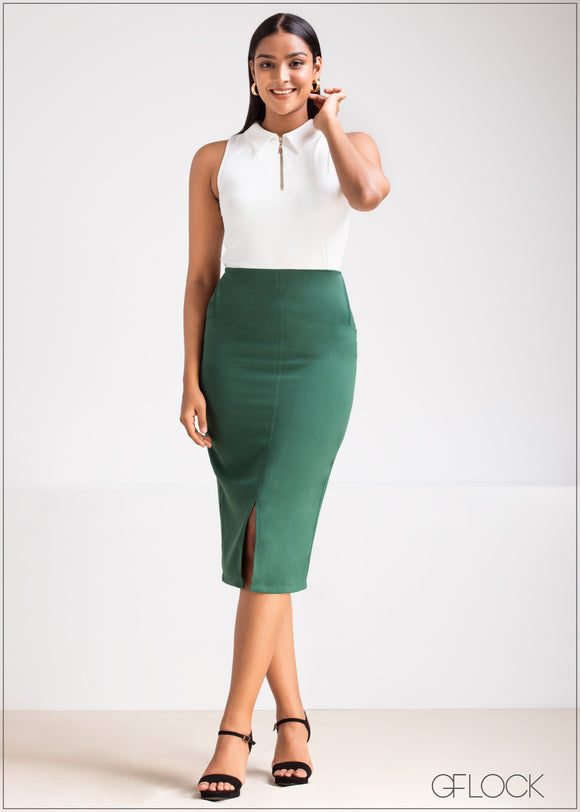 Front Slit Detail Skirt - 0407