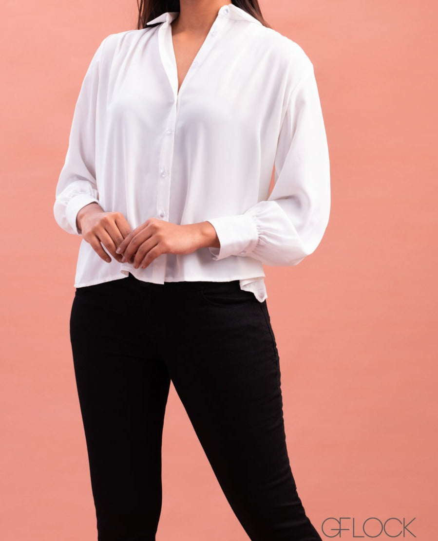 Collared Top With Gathered Shoulder - 0702