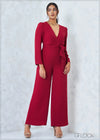 Flared Leg V-Neck Jumpsuit - 2507