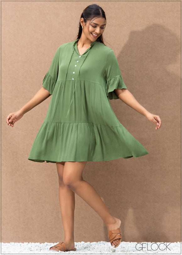 Ruffle Sleeve Crinkle Dress - 1406