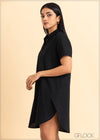 Collared Linen Shift Dress - 2105