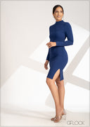High Neck Side Slit Dress - 230323