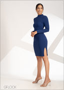 High Neck Side Slit Dress - 230323