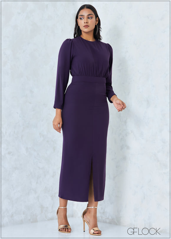 Puff Sleeved Midi Dress - 2507