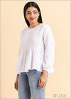 Tiered Long Sleeve Linen Top - 2105