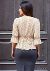 Printed Peplum Top With Waist Tie - 381