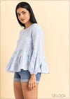 Tiered Long Sleeve Linen Top - 2105