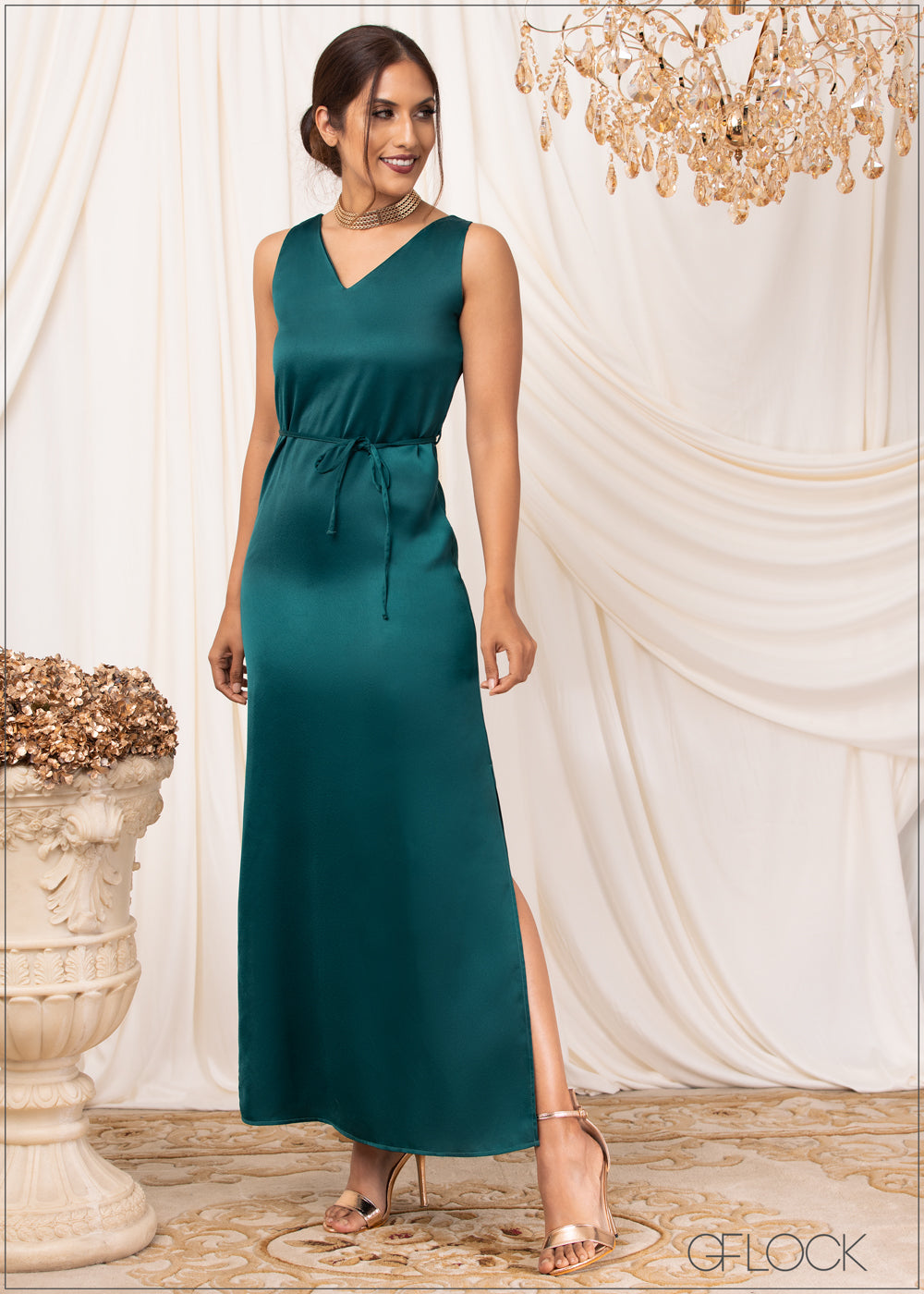 Open Sides Maxi Dress With Waist Tie - 1221