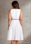 Embroidered Waist Linen Midi Dress - Linen 2210